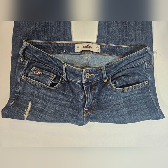 Hollister Jeans Womens 7R 28x31 Distressed Dark Wash Low Rise Skinny Y2K Style - Picture 3 of 12
